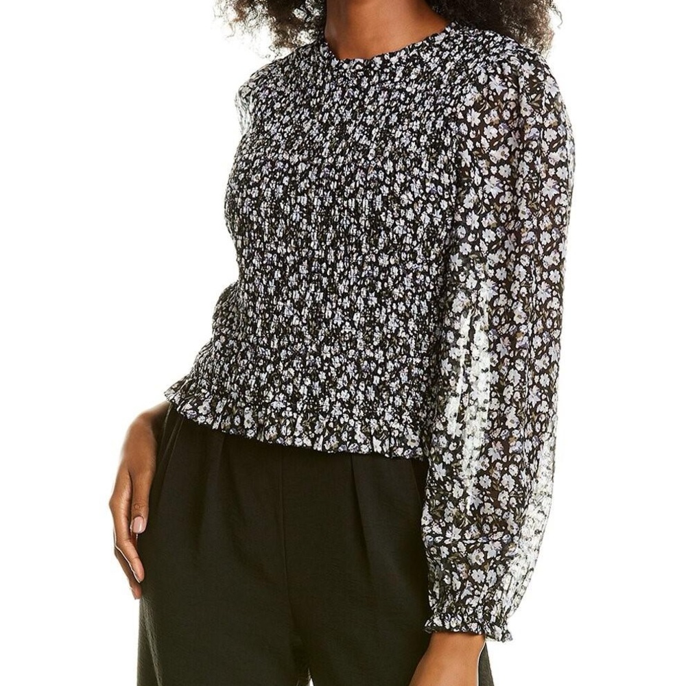 Laundry by Shelli Segal Floral Black and White Smocked Women's Top Size Small - Picture 1 of 5